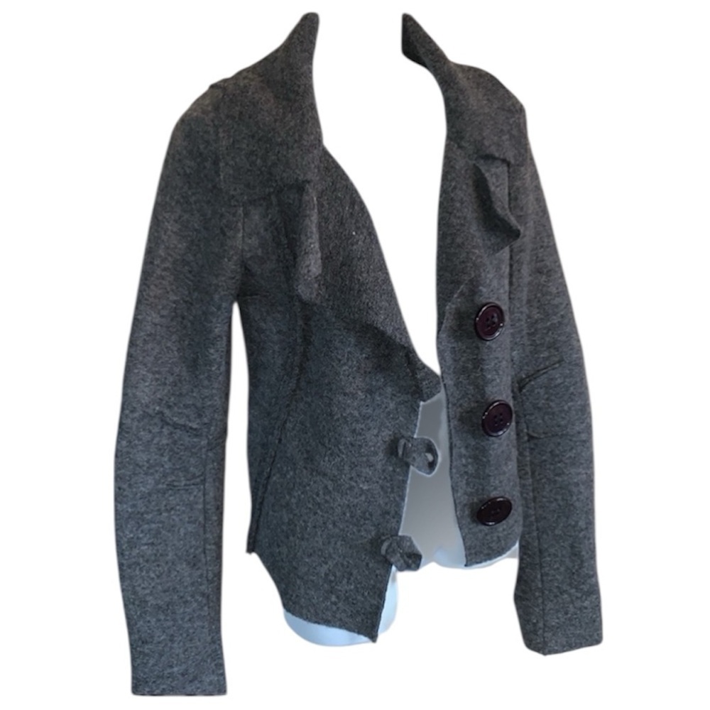 Modapel blazer, women's S, grey wool, reverse seams big, buttons. Edgy! EUC